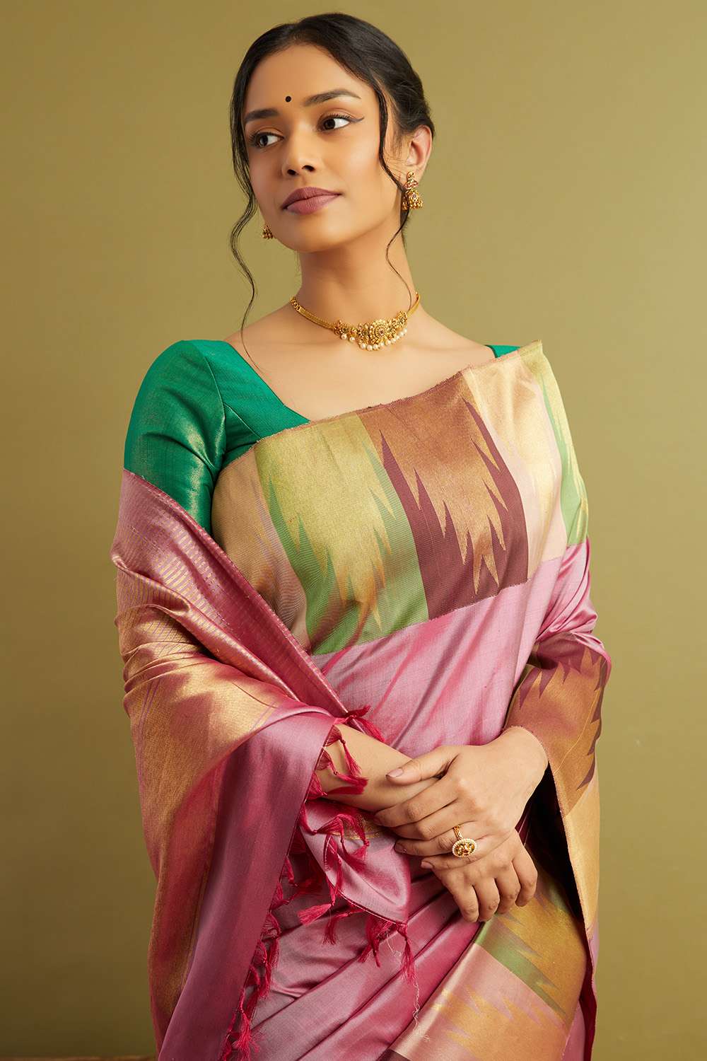 Pink Woven Pure Silk Kanjivaram Saree image number null