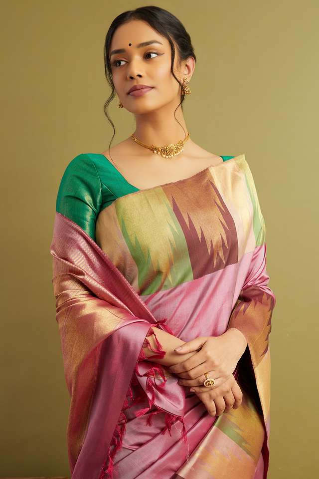 Pink Woven Pure Silk Kanjivaram Saree thumbnail image number null