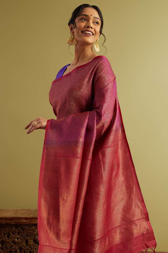 Violet Woven Pure Silk Soft Saree image number