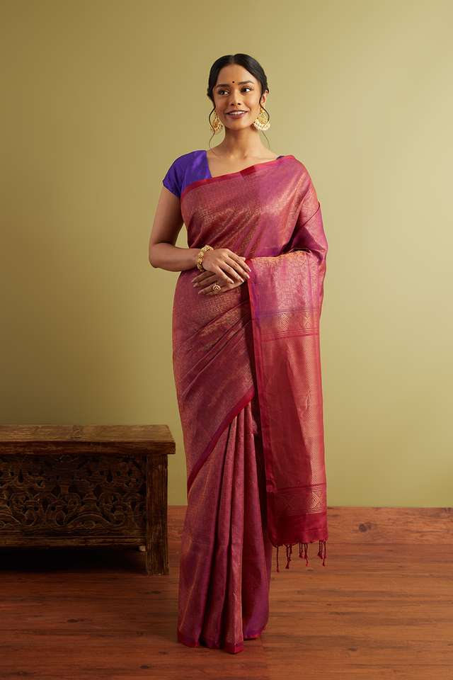 Violet Woven Pure Silk Soft Saree thumbnail image number null