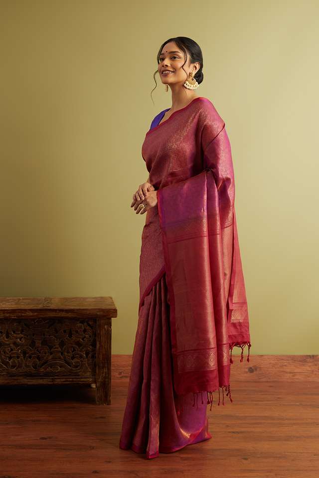 Violet Woven Pure Silk Soft Saree thumbnail image number null