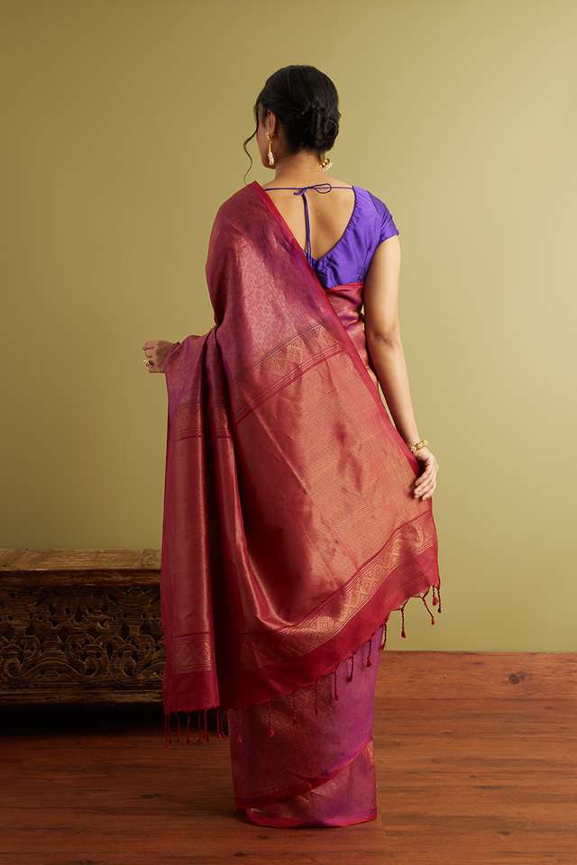 Violet Woven Pure Silk Soft Saree thumbnail image number null