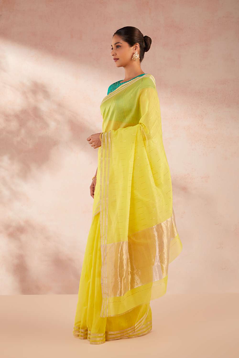 Yellow Woven Pure Silk Cotton Chanderi Saree image number null