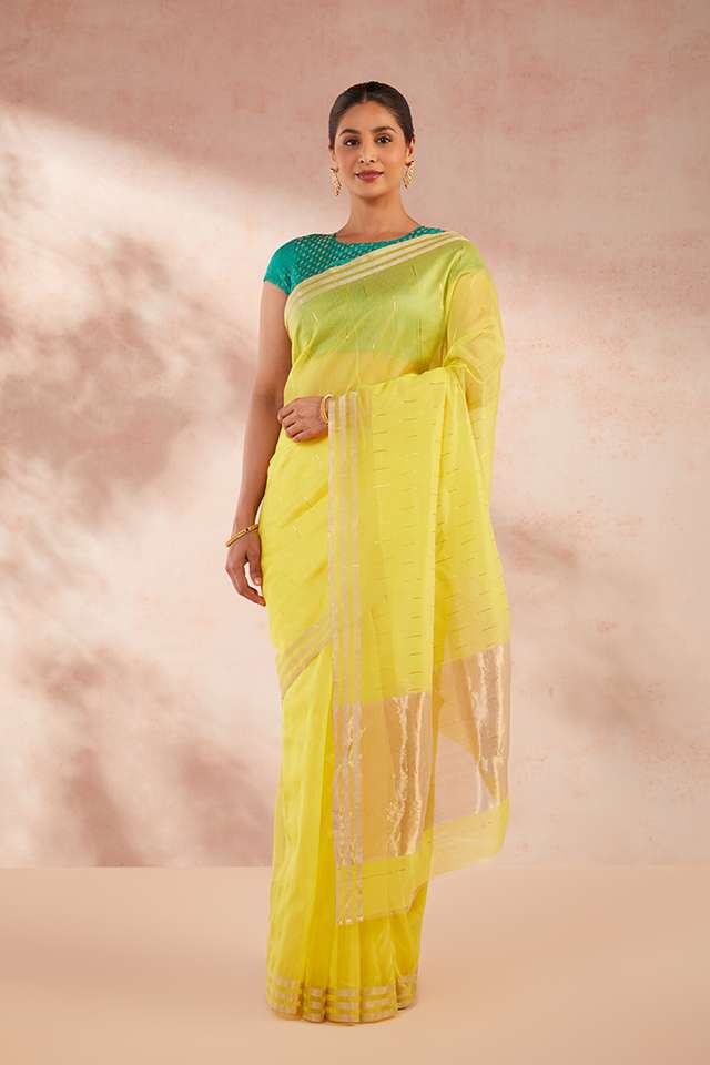 Yellow Woven Pure Silk Cotton Chanderi Saree thumbnail image number null