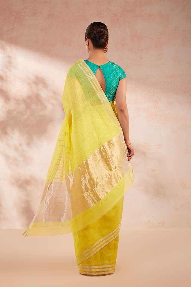 Yellow Woven Pure Silk Cotton Chanderi Saree thumbnail image number null