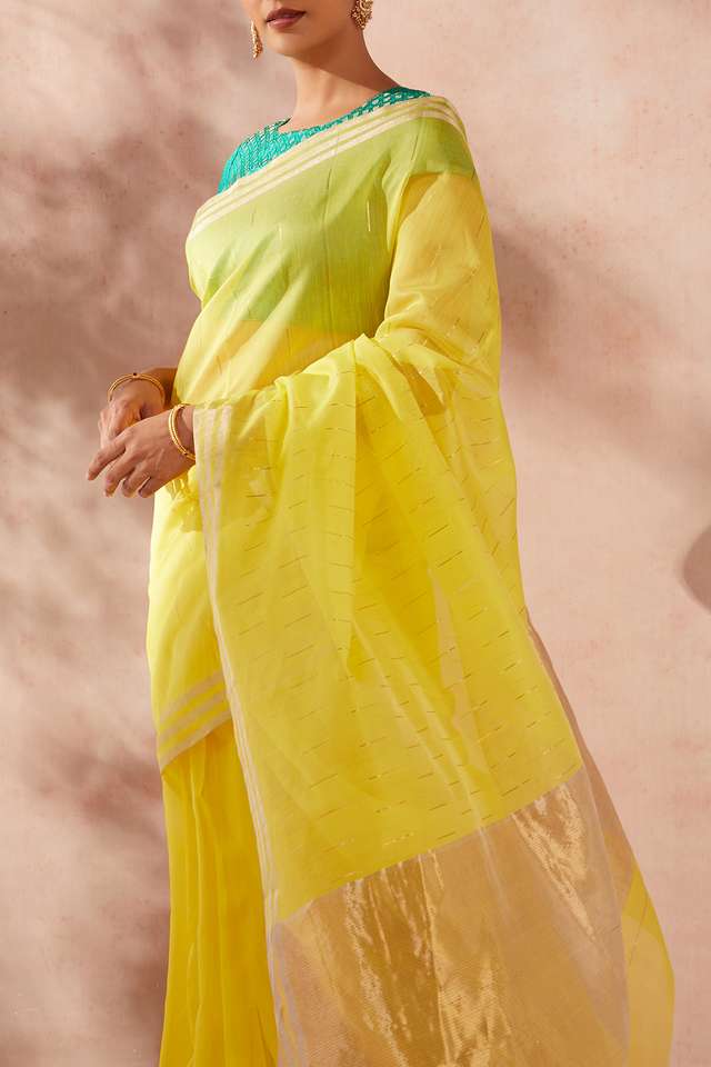 Yellow Woven Pure Silk Cotton Chanderi Saree thumbnail image number null