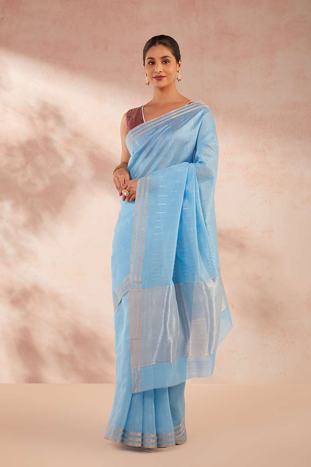 Blue Woven Pure Silk Cotton Chanderi Saree image number null