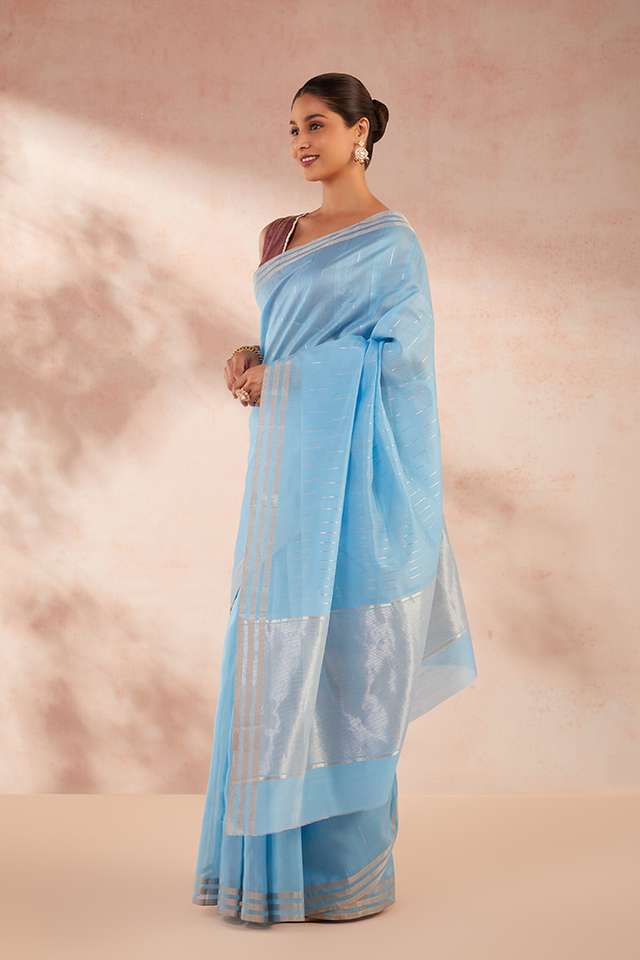 Blue Woven Pure Silk Cotton Chanderi Saree thumbnail image number null