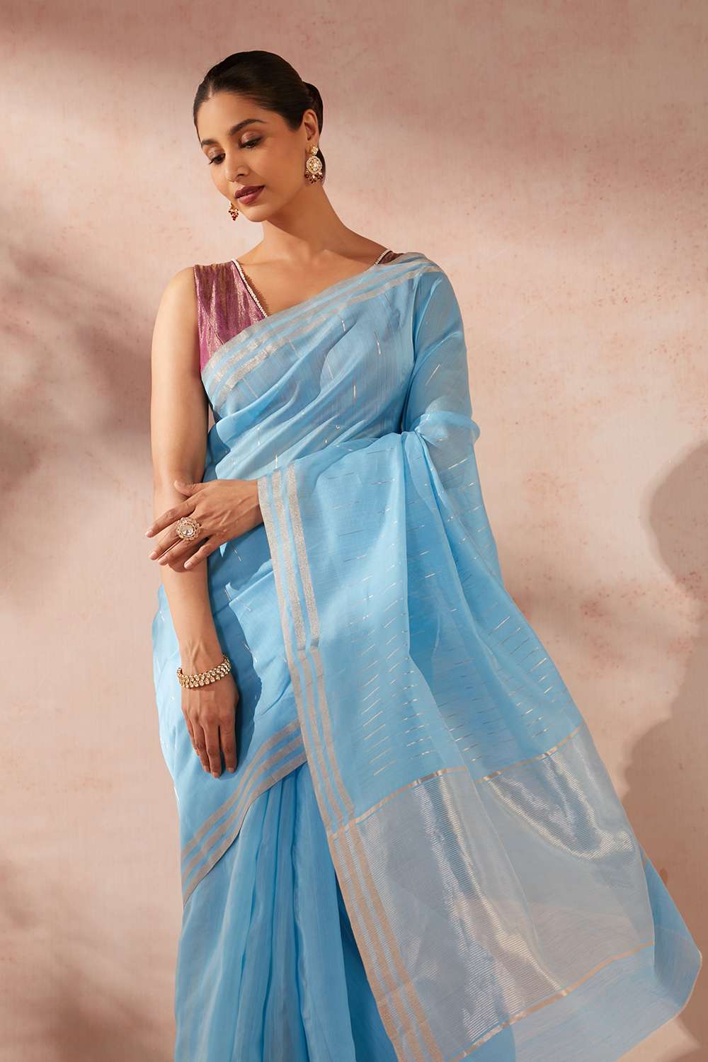 Blue Woven Pure Silk Cotton Chanderi Saree image number null