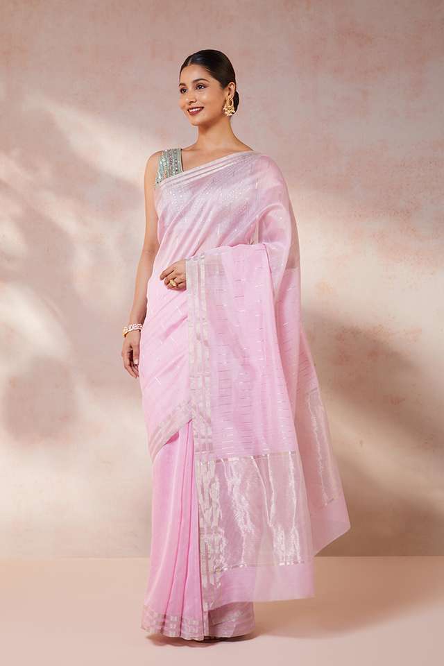 Pink Woven Pure Silk Cotton Chanderi Saree image number