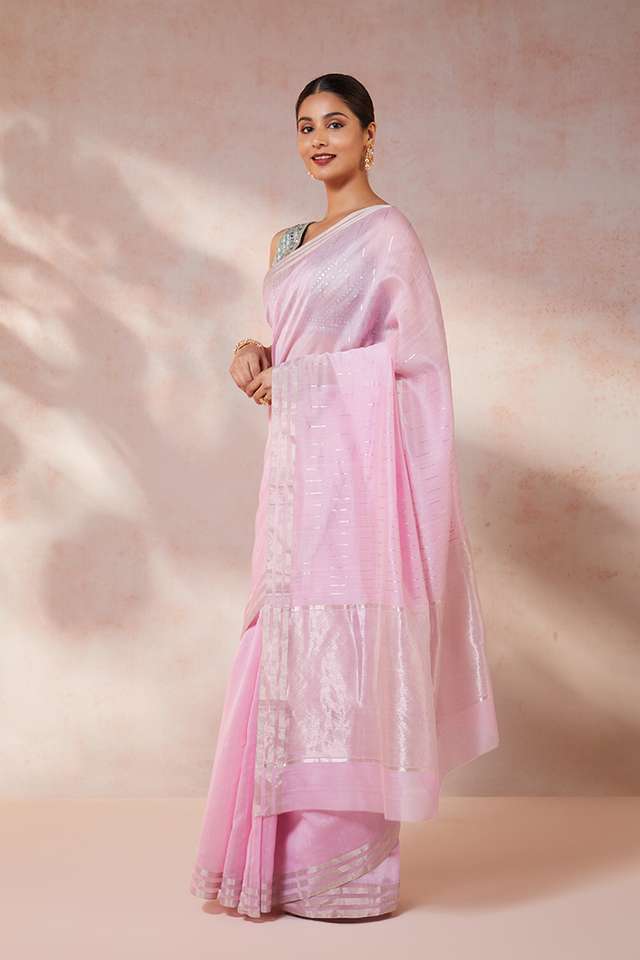 Pink Woven Pure Silk Cotton Chanderi Saree thumbnail image number null