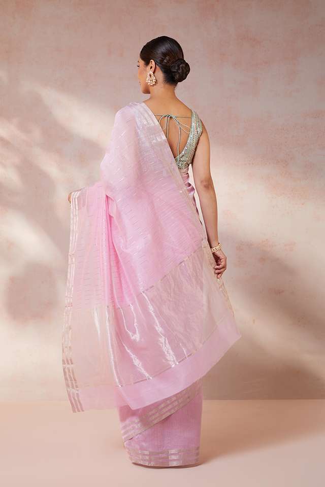 Pink Woven Pure Silk Cotton Chanderi Saree thumbnail image number null