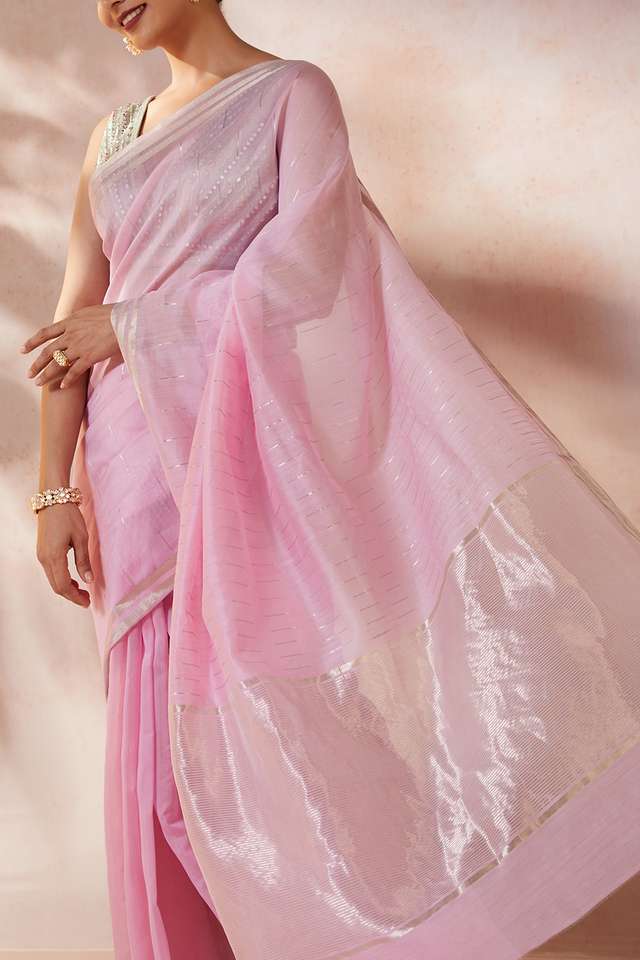 Pink Woven Pure Silk Cotton Chanderi Saree thumbnail image number null