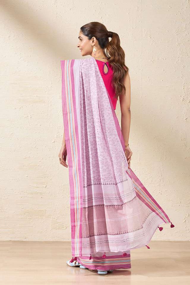 Pink Pure Cotton Block Printed Bengal Saree thumbnail image number null