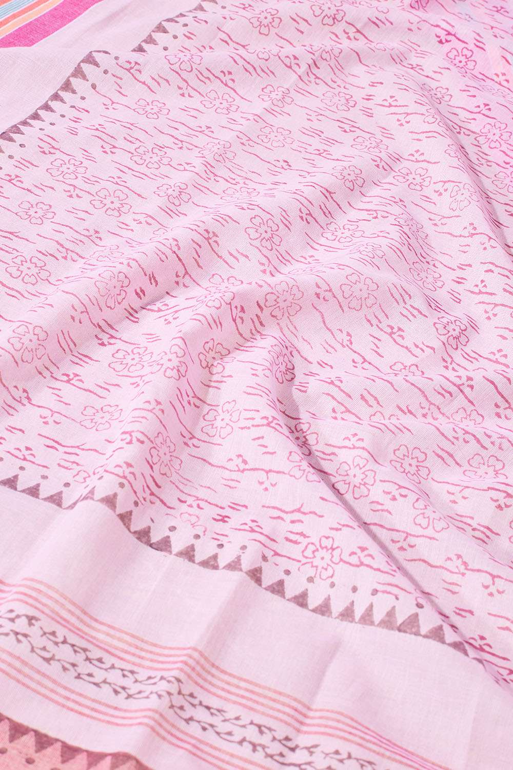 Pink Pure Cotton Block Printed Bengal Saree image number null