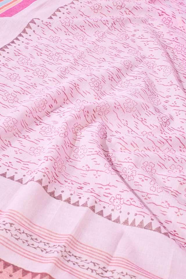 Pink Pure Cotton Block Printed Bengal Saree thumbnail image number null