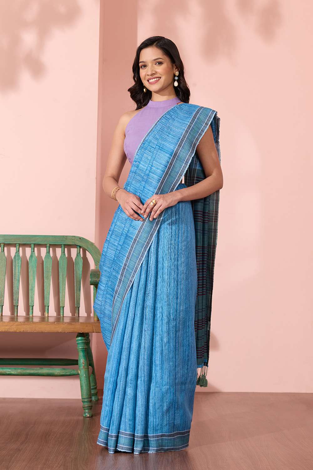 Blue Bhagalpur Woven Pure Tussar Silk Saree image number null