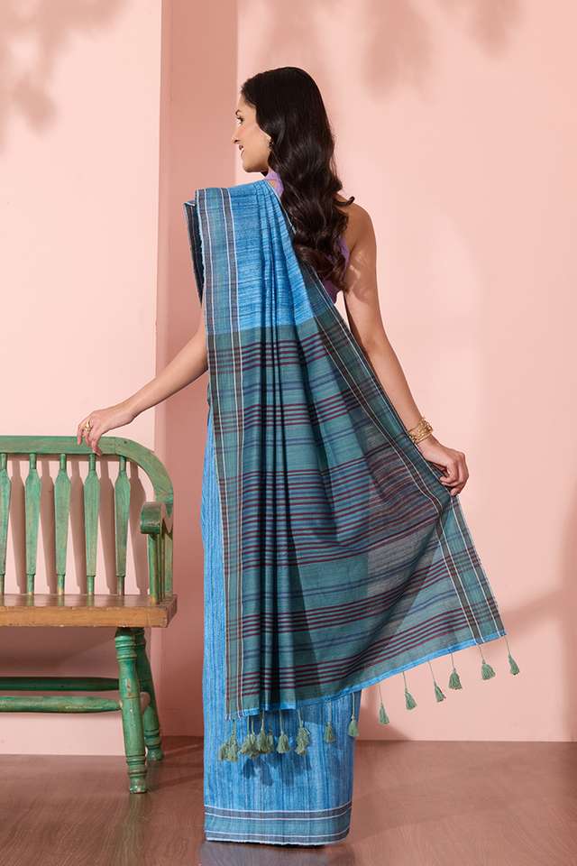 Blue Bhagalpur Woven Pure Tussar Silk Saree thumbnail image number null