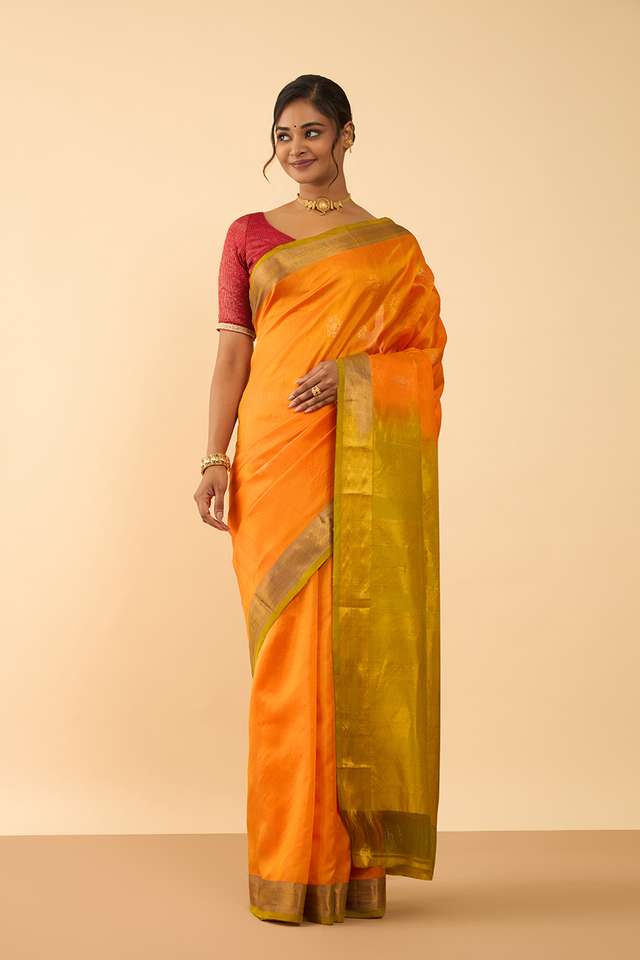 Orange Woven Pure Silk Saree thumbnail image number null