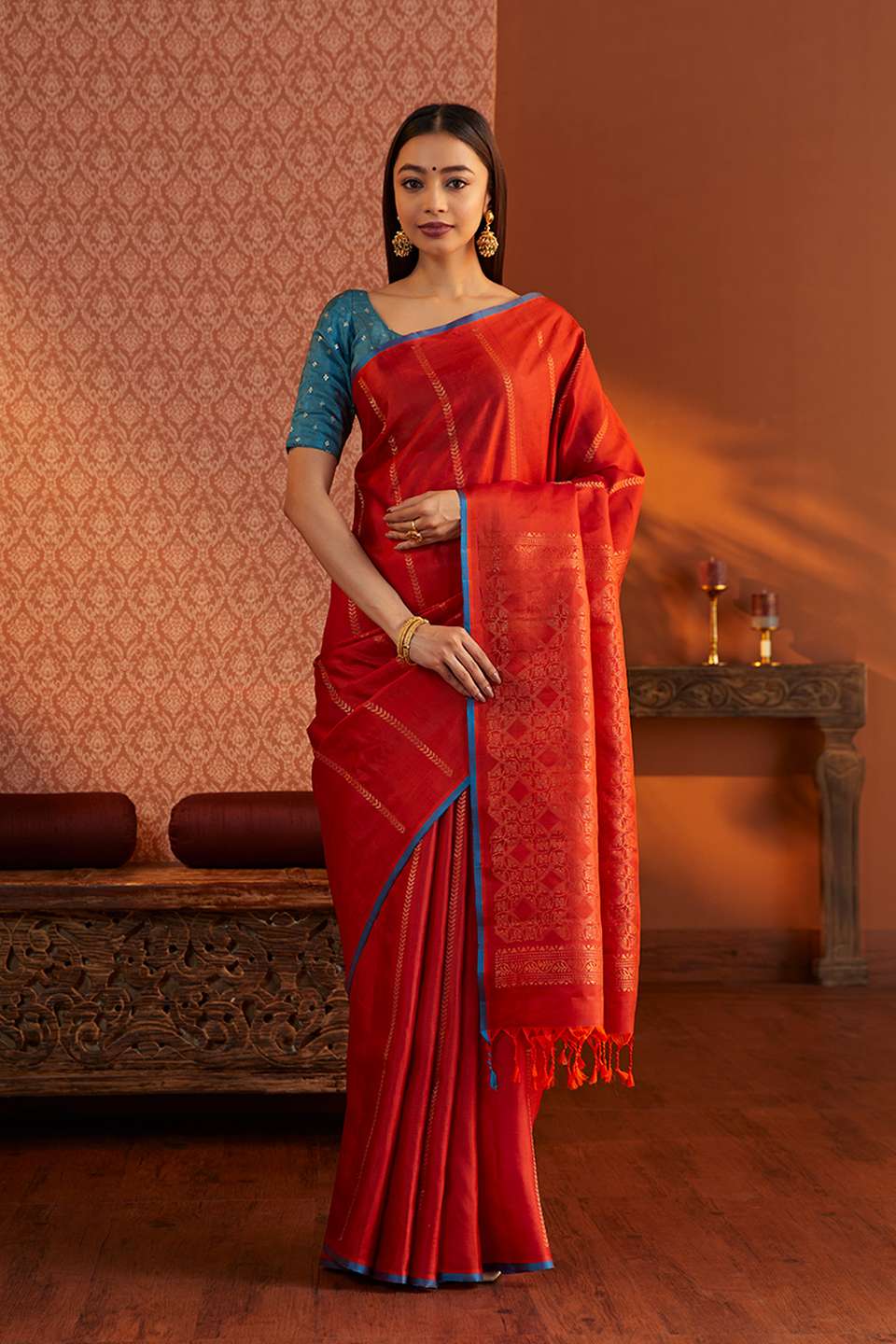 Red Woven Soft Silk Saree