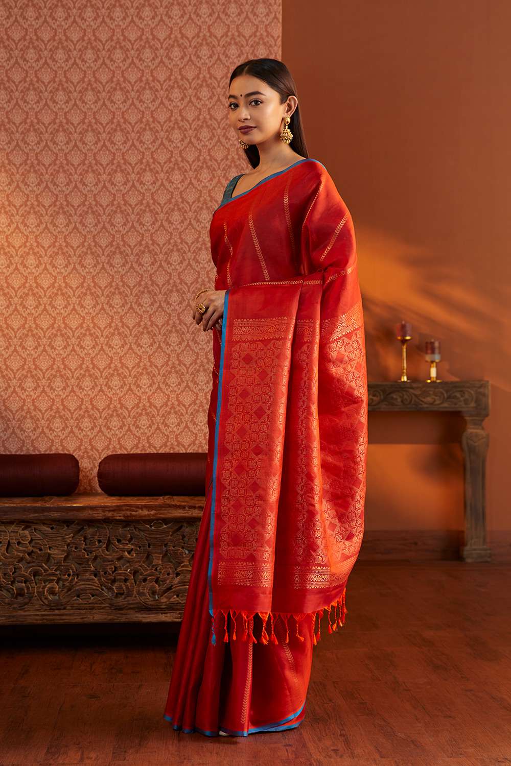 Red Woven Soft Silk Saree image number null
