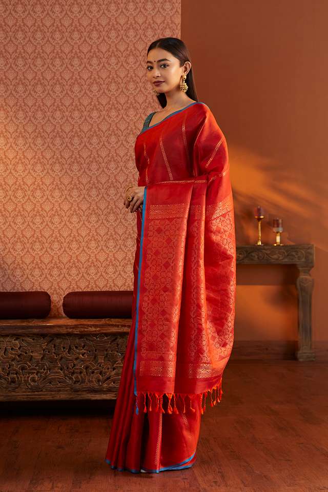 Red Woven Soft Silk Saree thumbnail image number null
