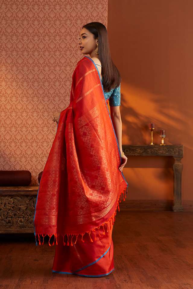 Red Woven Soft Silk Saree thumbnail image number null