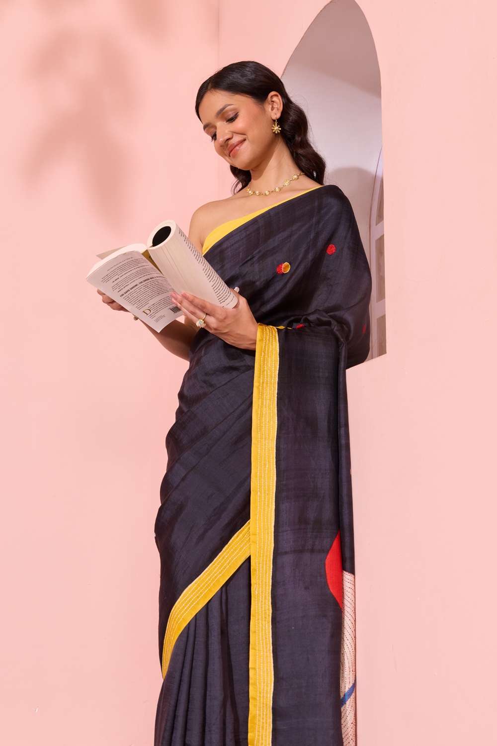 Black Murshidabad Pure Silk Hand Painted Saree image number null