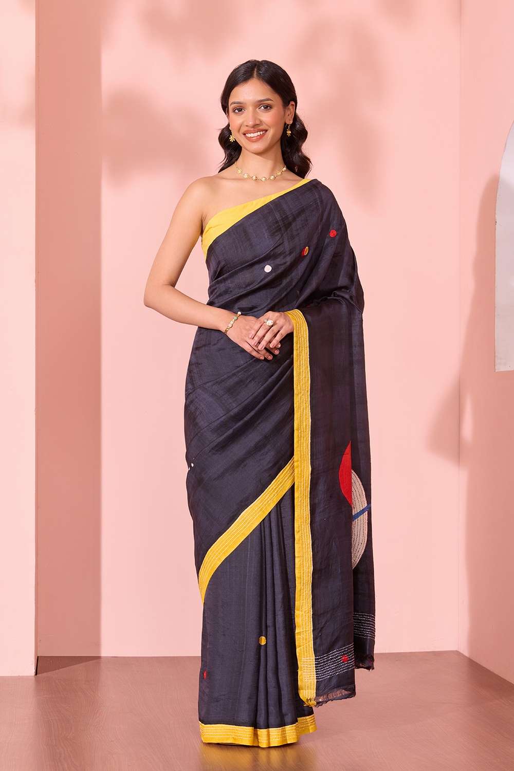 Black Murshidabad Pure Silk Hand Painted Saree image number null