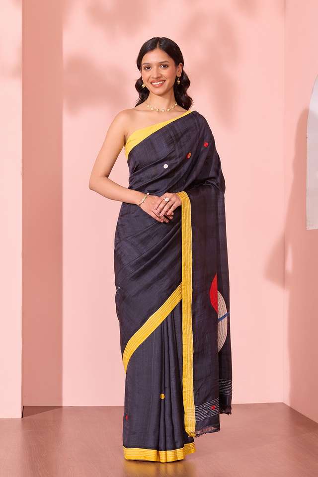 Black Murshidabad Pure Silk Hand Painted Saree thumbnail image number null