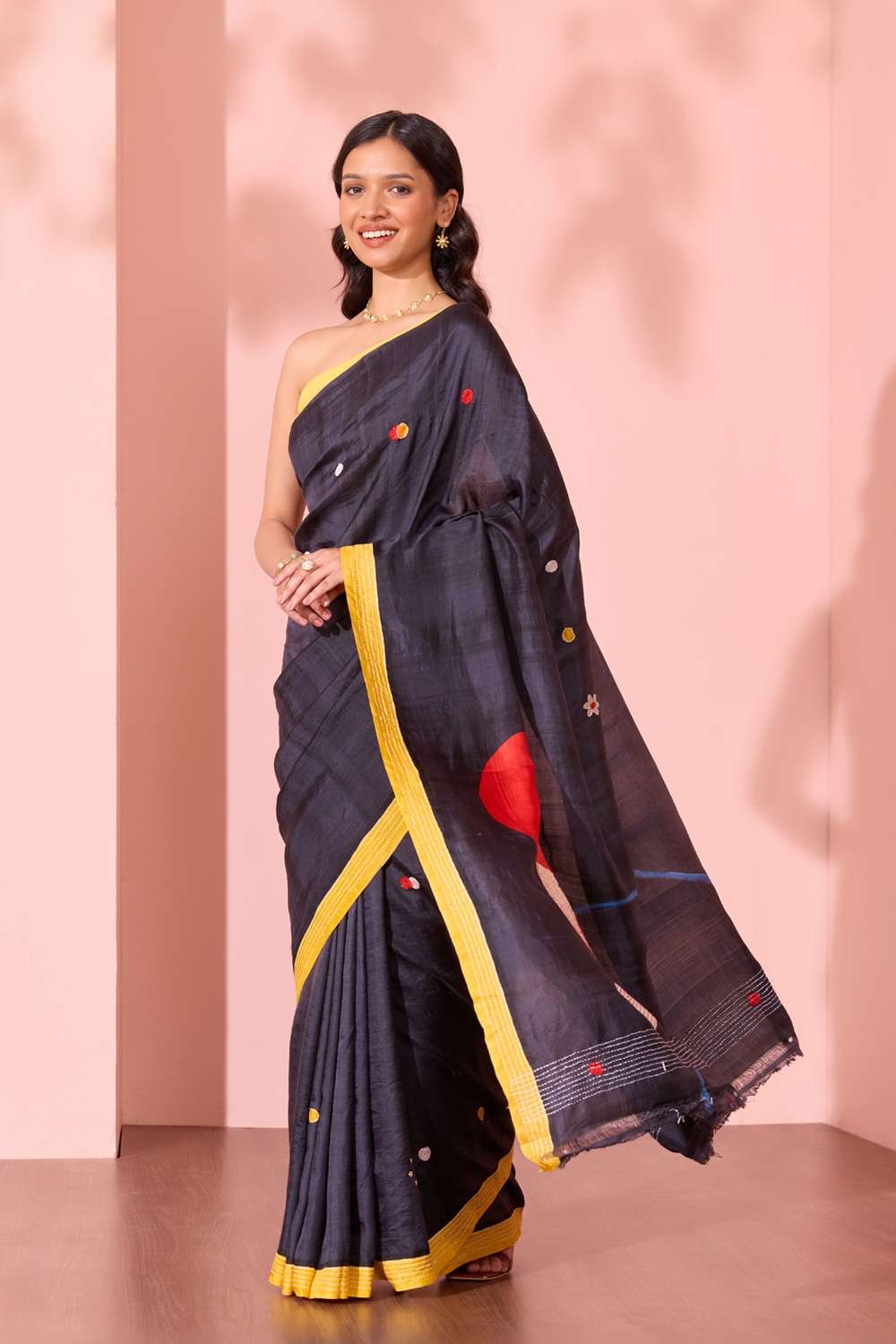Black Murshidabad Pure Silk Hand Painted Saree image number null