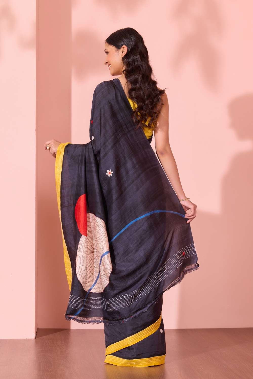 Black Murshidabad Pure Silk Hand Painted Saree image number null