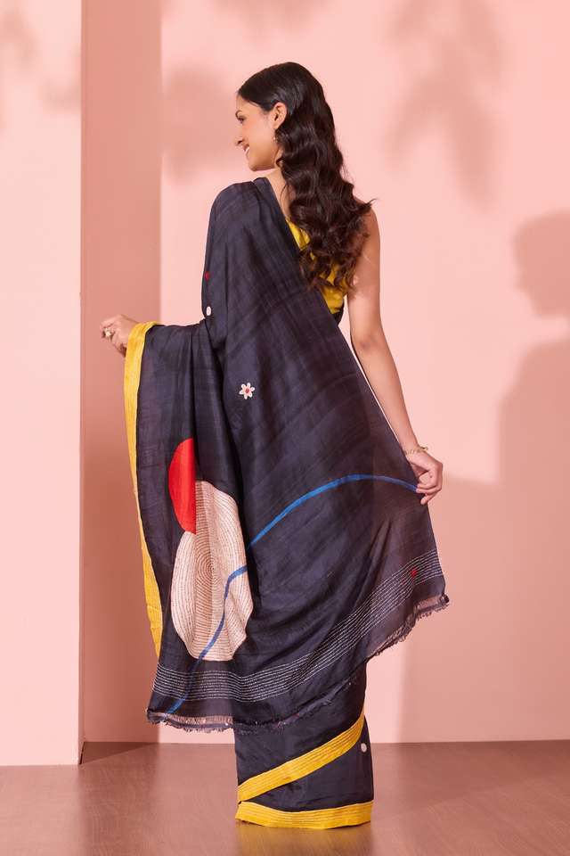 Black Murshidabad Pure Silk Hand Painted Saree thumbnail image number null