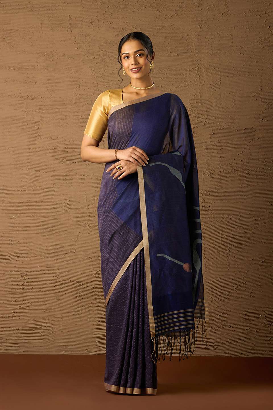 Blue Bengal Pure Cotton Jamdani Saree