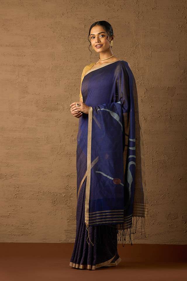 Blue Bengal Pure Cotton Jamdani Saree thumbnail image number null