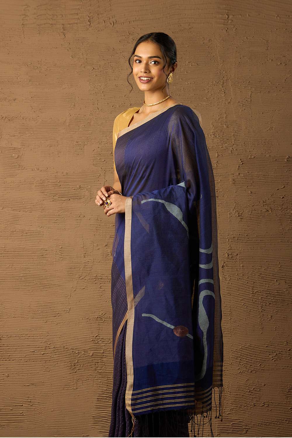 Blue Bengal Pure Cotton Jamdani Saree image number null