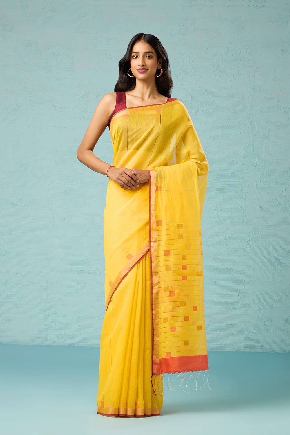 Yellow Bengal Pure Silk Cotton Jamdani Saree image number null