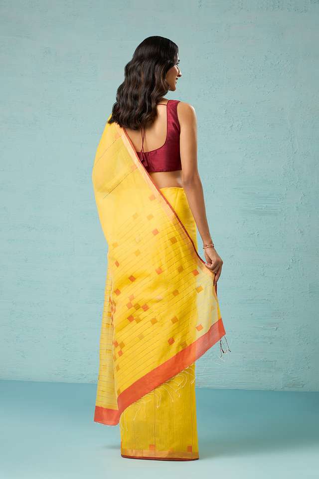 Yellow Bengal Pure Silk Cotton Jamdani Saree thumbnail image number null