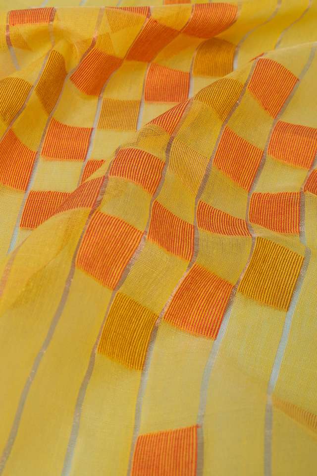 Yellow Bengal Pure Silk Cotton Jamdani Saree thumbnail image number null