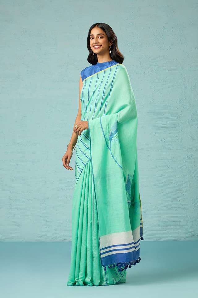 Light Green Bengal Pure Silk Cotton Jamdani Saree thumbnail image number null