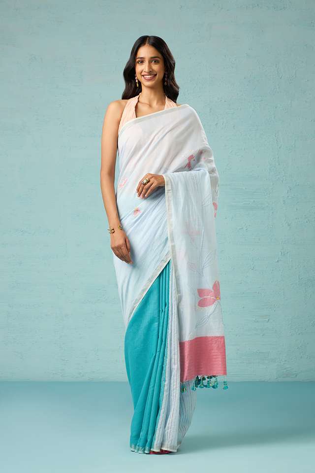 Blue Bengal Pure Silk Cotton Jamdani Saree image number