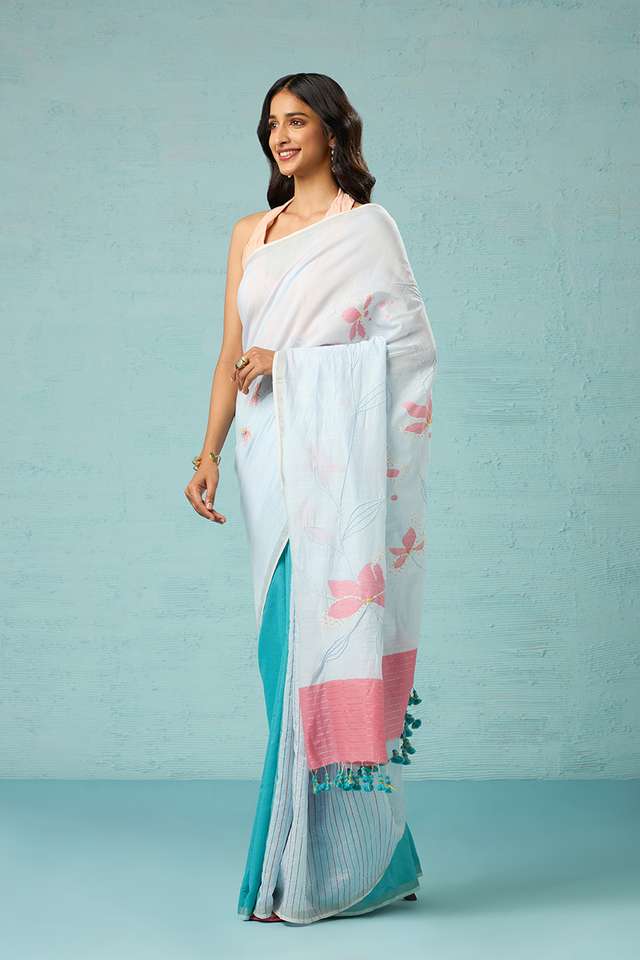 Blue Bengal Pure Silk Cotton Jamdani Saree thumbnail image number null