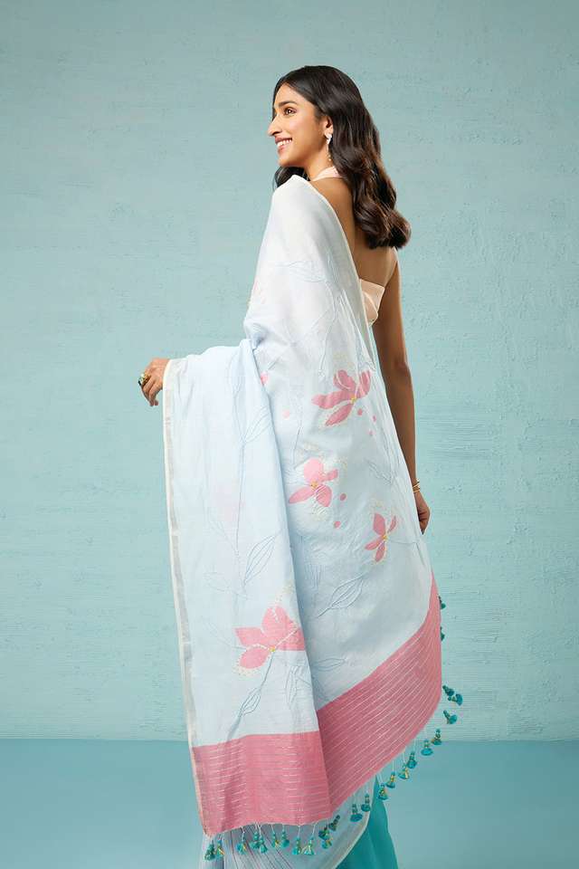 Blue Bengal Pure Silk Cotton Jamdani Saree thumbnail image number null