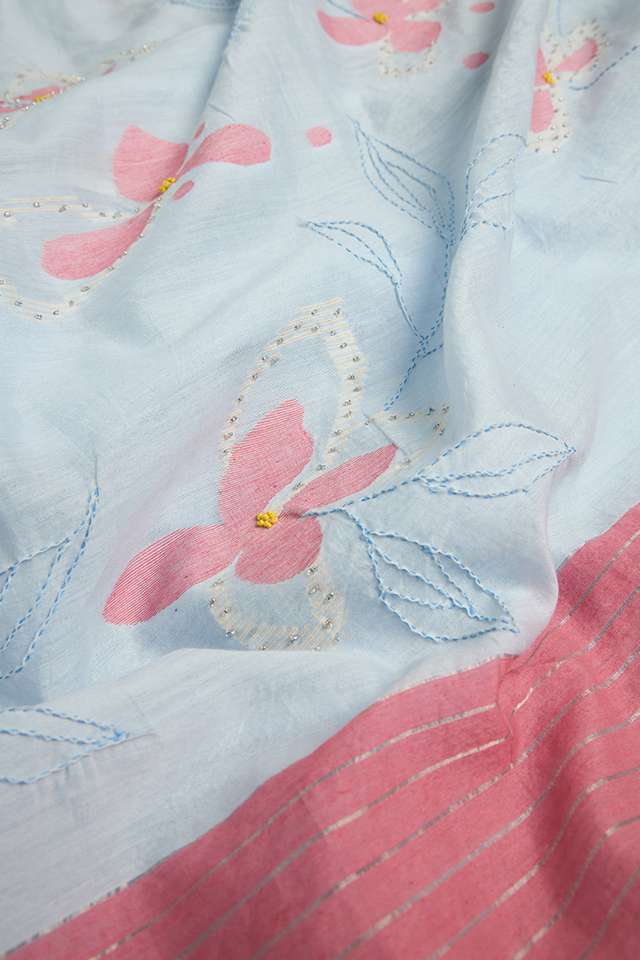 Blue Bengal Pure Silk Cotton Jamdani Saree thumbnail image number null