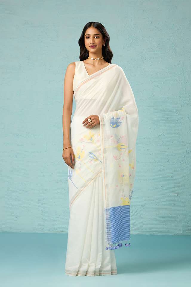 Off White Bengal Pure Silk Cotton Jamdani Saree thumbnail image number null