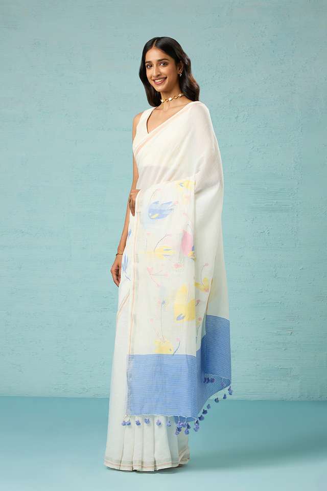 Off White Bengal Pure Silk Cotton Jamdani Saree thumbnail image number null