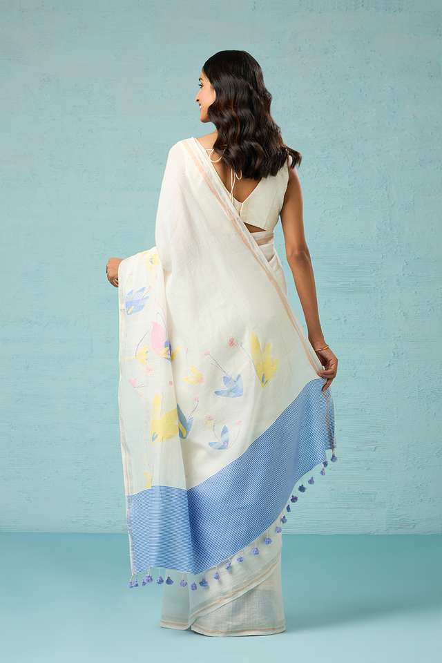 Off White Bengal Pure Silk Cotton Jamdani Saree thumbnail image number null