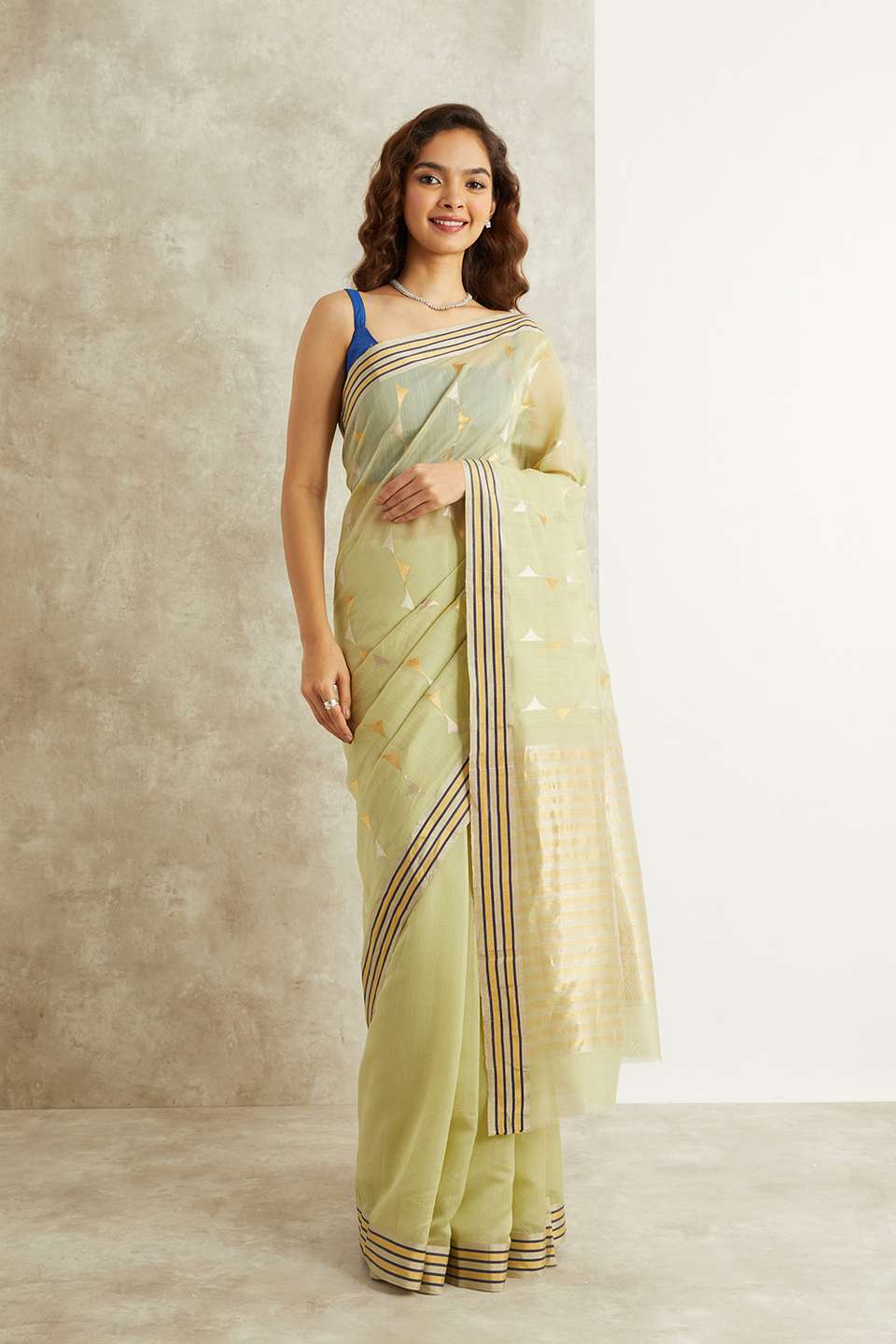 Light Green Pure Silk Cotton Eknaliya Chanderi Saree