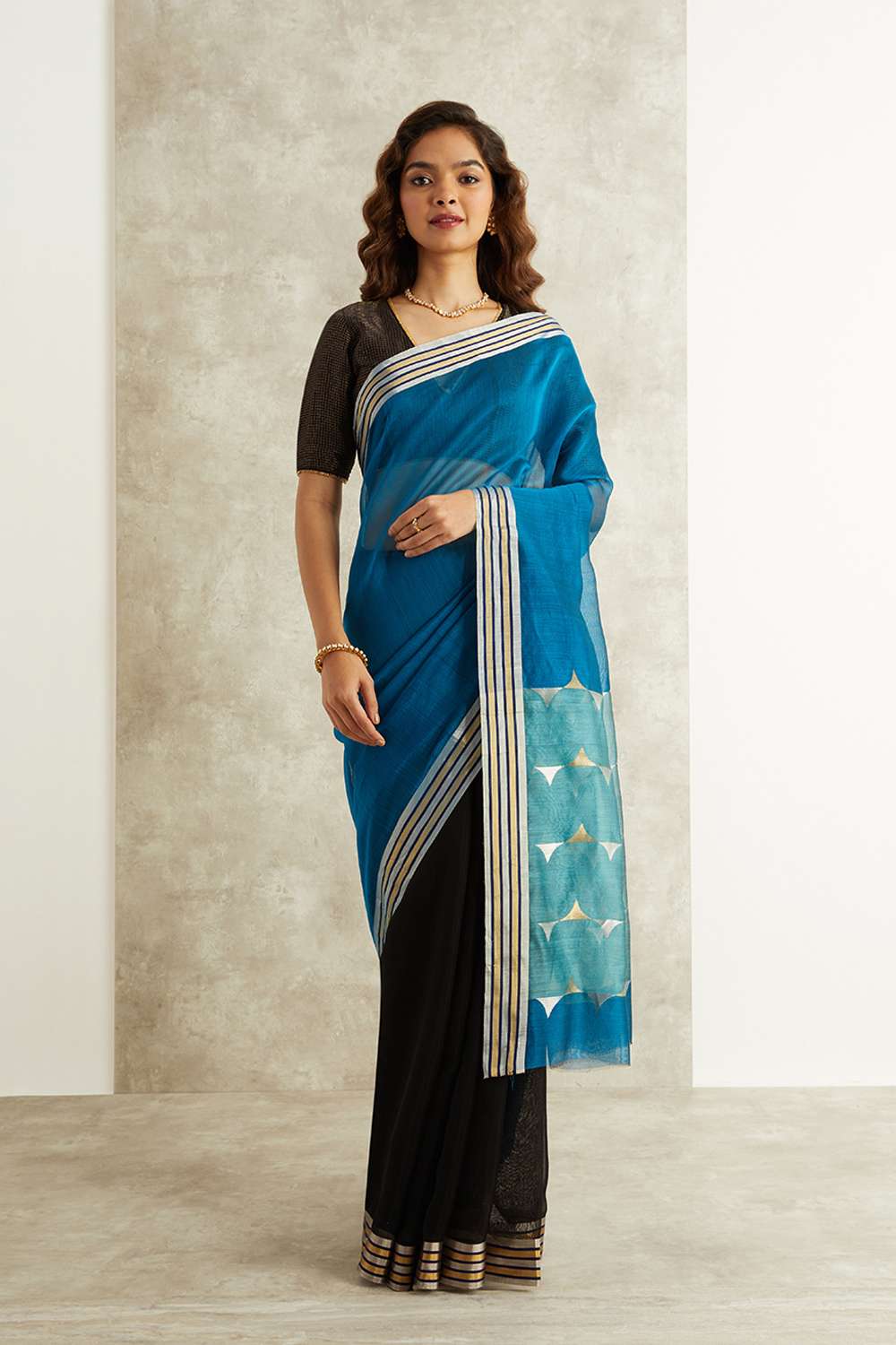 Blue Pure Silk Cotton Eknaliya Chanderi Saree image number null