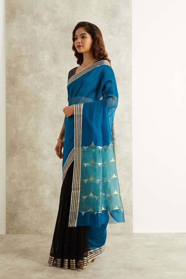 Blue Pure Silk Cotton Eknaliya Chanderi Saree thumbnail image number null